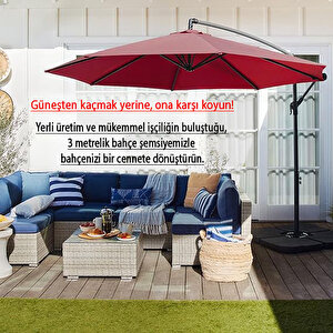 3 Mt 8 Kaburga Full Demir 21 Kg Bordo Bahçe Şemsiyesi Full Set Havuz Şemsiyesi Büyük Şemsiye