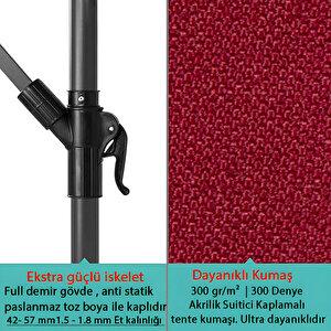 3 Mt 8 Kaburga Full Demir 21 Kg Bordo Bahçe Şemsiyesi Full Set Havuz Şemsiyesi Büyük Şemsiye