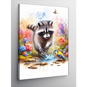 Kanvas Tablo Su İle Oynayan Rakun 70x100 cm