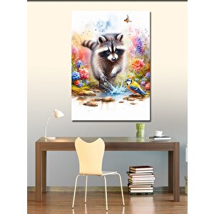 Kanvas Tablo Su İle Oynayan Rakun 70x100 cm