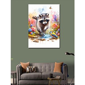 Kanvas Tablo Su İle Oynayan Rakun 70x100 cm