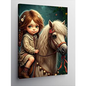 Kanvas Tablo Sevimli Kız Ve Atı 50x70 cm