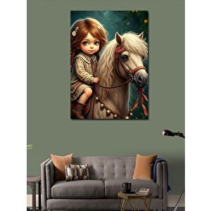 Kanvas Tablo Sevimli Kız Ve Atı 50x70 cm