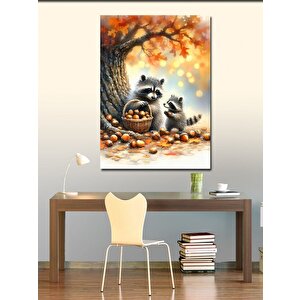 Kanvas Tablo Fındık Toplayan Rakunlar 50x70 cm