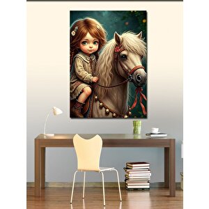 Kanvas Tablo Sevimli Kız Ve Atı 70x100 cm