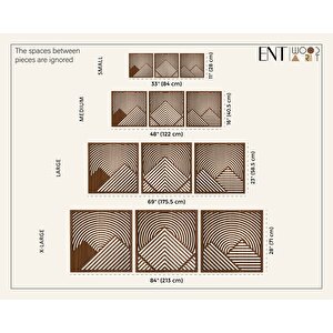 Ent Wood Art Ahşap Duvar Tablosu, 3 Parça Ahşap Modern Duvar Dekoru, Oval Gökyüzü Geometrik Dağ Desen Duvar Paneli, Akasya