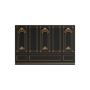 Ps 830 - Siyah Ve Altın Varaklı Klasik Panel Desenli Poster Duvar Kağıdı 300x260 cm