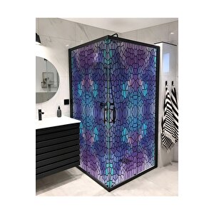 Sf 619 Pembe Mor Renkli Mozaik Desenli Şeffaf Vitray Cam Kaplama Yapışkanlı Folyo 90x200 cm