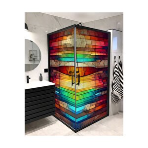 Sf 621 Modern Görünümlü Renkli Şeffaf Vitray Cam Kaplama Yapışkanlı Folyo 45x100 cm