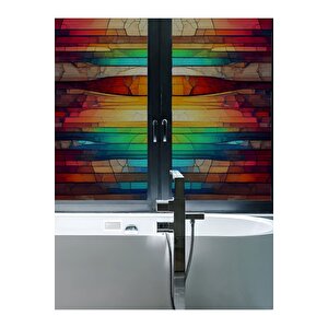 Sf 621 Modern Görünümlü Renkli Şeffaf Vitray Cam Kaplama Yapışkanlı Folyo