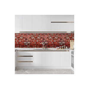 Sf 612 Kırmızı Renkli Doğal Taş Tuğla Görünümlü Yapışkanlı Folyo 53x300 cm
