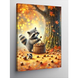 Kanvas Tablo Fındık Toplayan Rakunlar 70x100 cm
