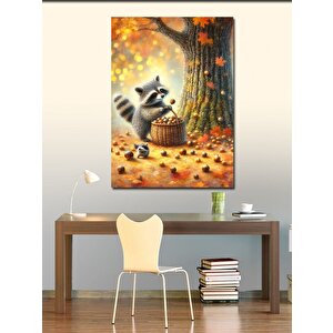 Kanvas Tablo Fındık Toplayan Rakunlar 70x100 cm