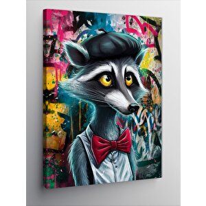 Kanvas Tablo Grafiti Ve Papyonlu Rakun 50x70 cm