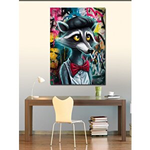 Kanvas Tablo Grafiti Ve Papyonlu Rakun 50x70 cm