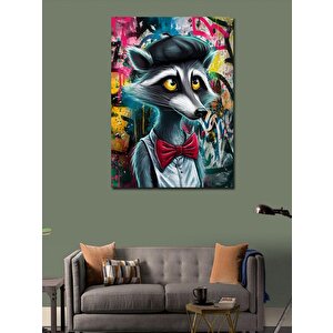 Kanvas Tablo Grafiti Ve Papyonlu Rakun 50x70 cm