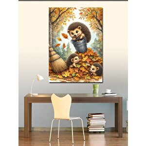 Kanvas Tablo Büyük Gözlü Kirpi Ailesi 100x140 cm