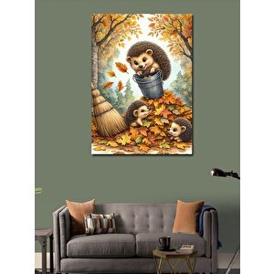 Kanvas Tablo Büyük Gözlü Kirpi Ailesi 100x140 cm