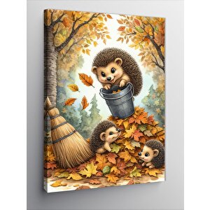 Kanvas Tablo Büyük Gözlü Kirpi Ailesi 70x100 cm