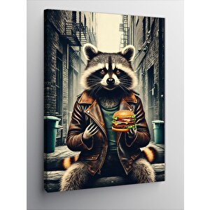 Kanvas Tablo Hamburger Yiyen Rakun 100x140 cm