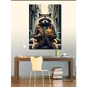 Kanvas Tablo Hamburger Yiyen Rakun 100x140 cm