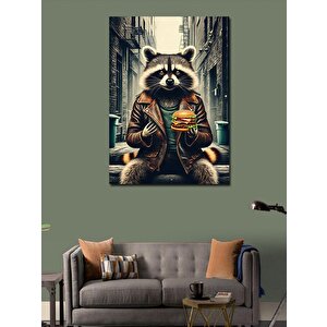 Kanvas Tablo Hamburger Yiyen Rakun 100x140 cm