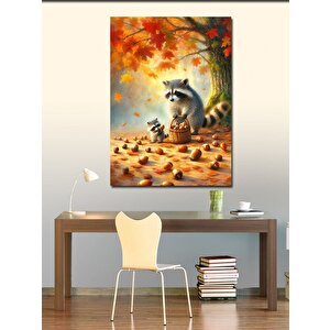 Kanvas Tablo Fındık Toplayan Rakunlar 70x100 cm