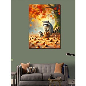Kanvas Tablo Fındık Toplayan Rakunlar 70x100 cm