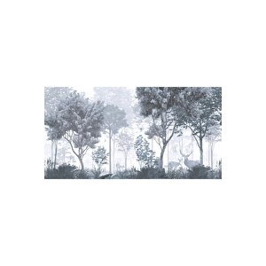 Ps 900 - Soğuk Tonlarda Orman Ve Geyik Desenli Poster Duvar Kağıdı 250x260 cm