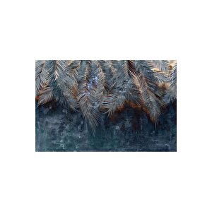 Ps 740 - Gece Mavisi Tropikal Yaprak Desenli Poster Duvar Kağıdı 400x260 cm