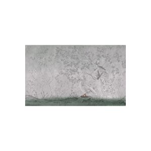 Ps 710 - Yeşil Tonlarda Beyaz Tavus Kuşu Desenli Poster Duvar Kağıdı 400x260 cm