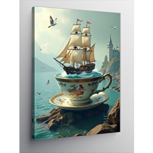 Kanvas Tablo Fincan İçinde Yelkenli 50x70 cm