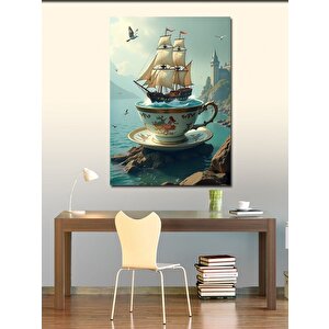 Kanvas Tablo Fincan İçinde Yelkenli 50x70 cm