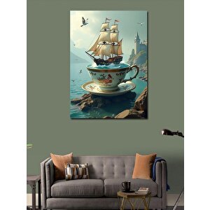 Kanvas Tablo Fincan İçinde Yelkenli 50x70 cm