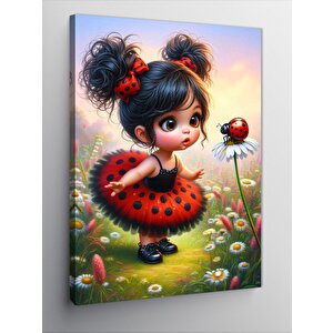 Kanvas Tablo Uğur Böceği Ve Sevimli Küçük Kız 100x140 cm