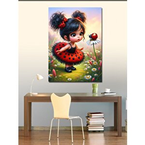 Kanvas Tablo Uğur Böceği Ve Sevimli Küçük Kız 100x140 cm