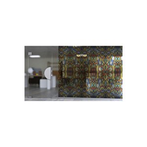 Sf 628 Enerjik Renkli Geometrik Desenli Şeffaf Vitray Cam Kaplama Yapışkanlı Folyo