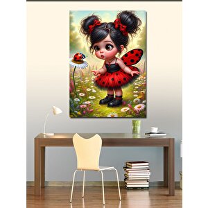 Kanvas Tablo Uğur Böceği Ve Sevimi Kız 100x140 cm