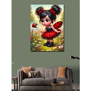 Kanvas Tablo Uğur Böceği Ve Sevimi Kız 100x140 cm