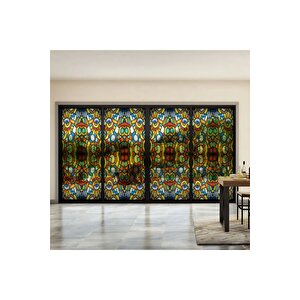 Sf 628 Enerjik Renkli Geometrik Desenli Şeffaf Vitray Cam Kaplama Yapışkanlı Folyo 45x100 cm