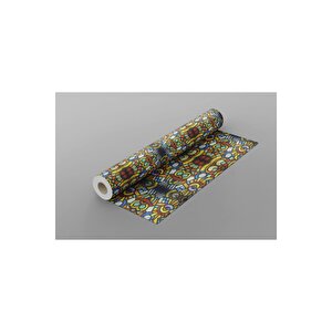 Sf 628 Enerjik Renkli Geometrik Desenli Şeffaf Vitray Cam Kaplama Yapışkanlı Folyo 45x100 cm