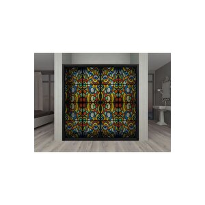Sf 628 Enerjik Renkli Geometrik Desenli Şeffaf Vitray Cam Kaplama Yapışkanlı Folyo