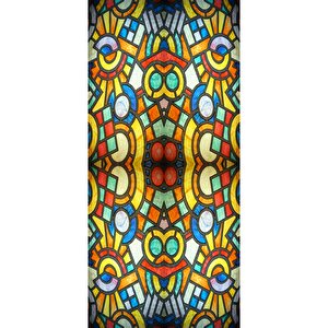 Sf 628 Enerjik Renkli Geometrik Desenli Şeffaf Vitray Cam Kaplama Yapışkanlı Folyo