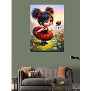 Kanvas Tablo Uğur Böceği Ve Sevimli Küçük Kız 50x70 cm