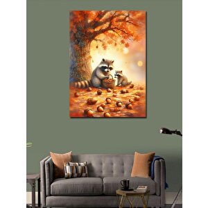 Kanvas Tablo Fındık Toplayan Rakunlar 50x70 cm