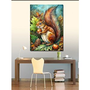 Kanvas Tablo Ceviz Toplayan Sincap 50x70 cm