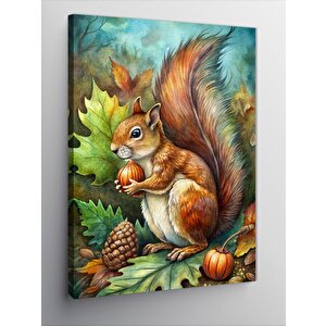 Kanvas Tablo Ceviz Toplayan Sincap 70x100 cm