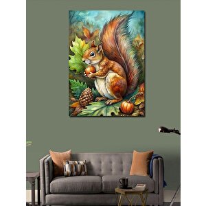 Kanvas Tablo Ceviz Toplayan Sincap 70x100 cm