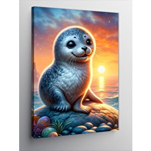 Kanvas Tablo Kayalıklardaki Sevimli Fok 100x140 cm