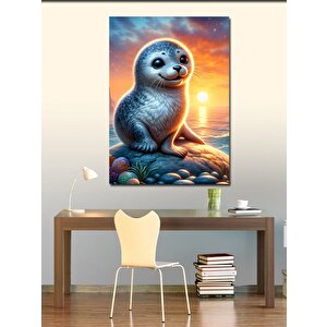 Kanvas Tablo Kayalıklardaki Sevimli Fok 100x140 cm